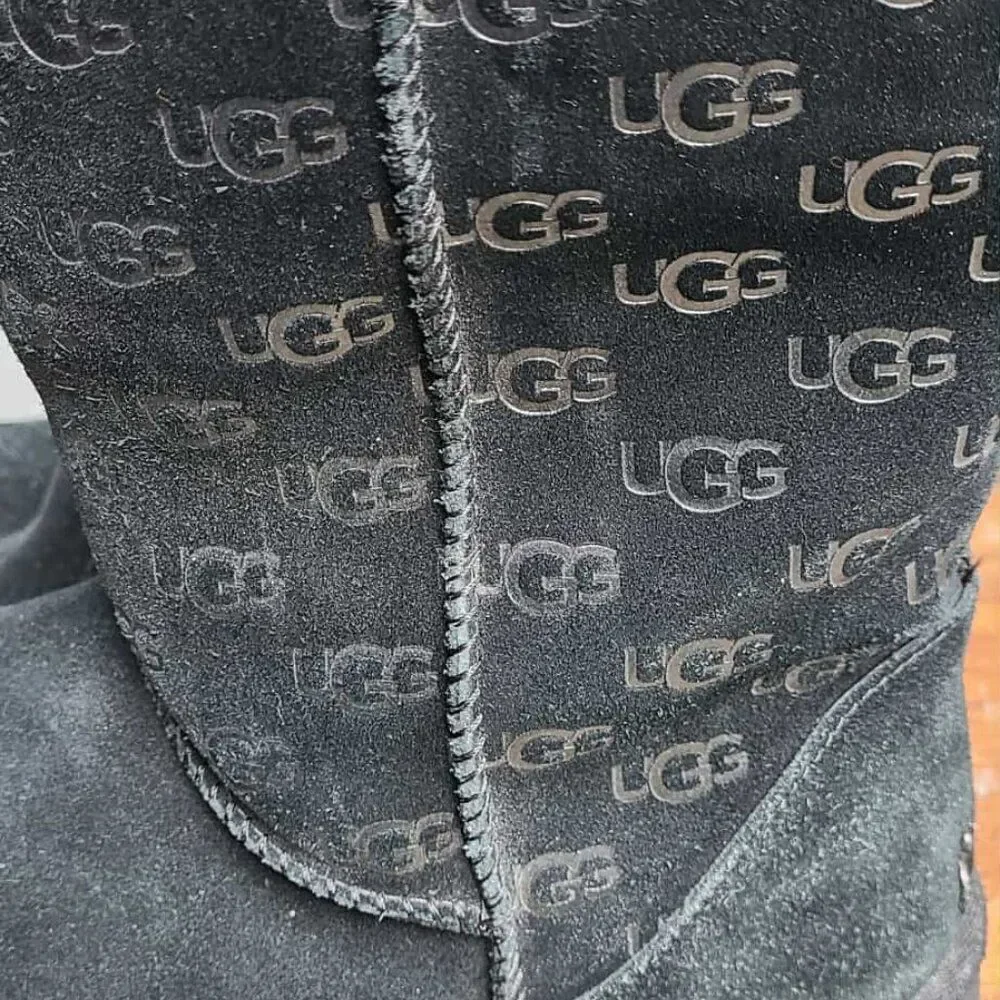 UGG Black Suede Logo Print Classic Boot size 9